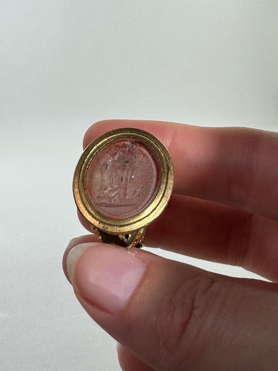 Cachet d’époque XIXe en pomponne et intaille en pâte de verre figurant l’Espérance-photo-6