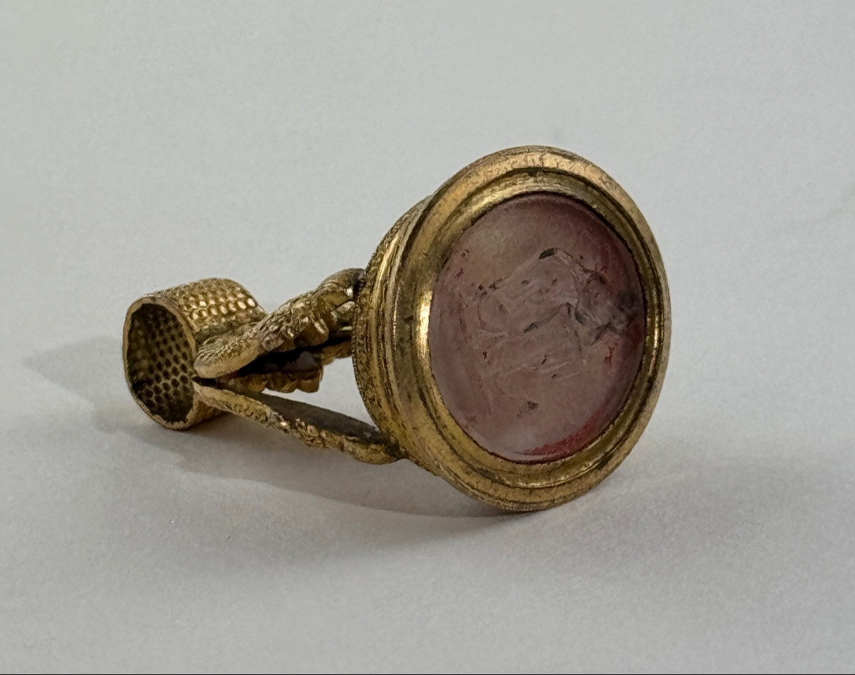 Cachet d’époque XIXe en pomponne et intaille en pâte de verre figurant l’Espérance