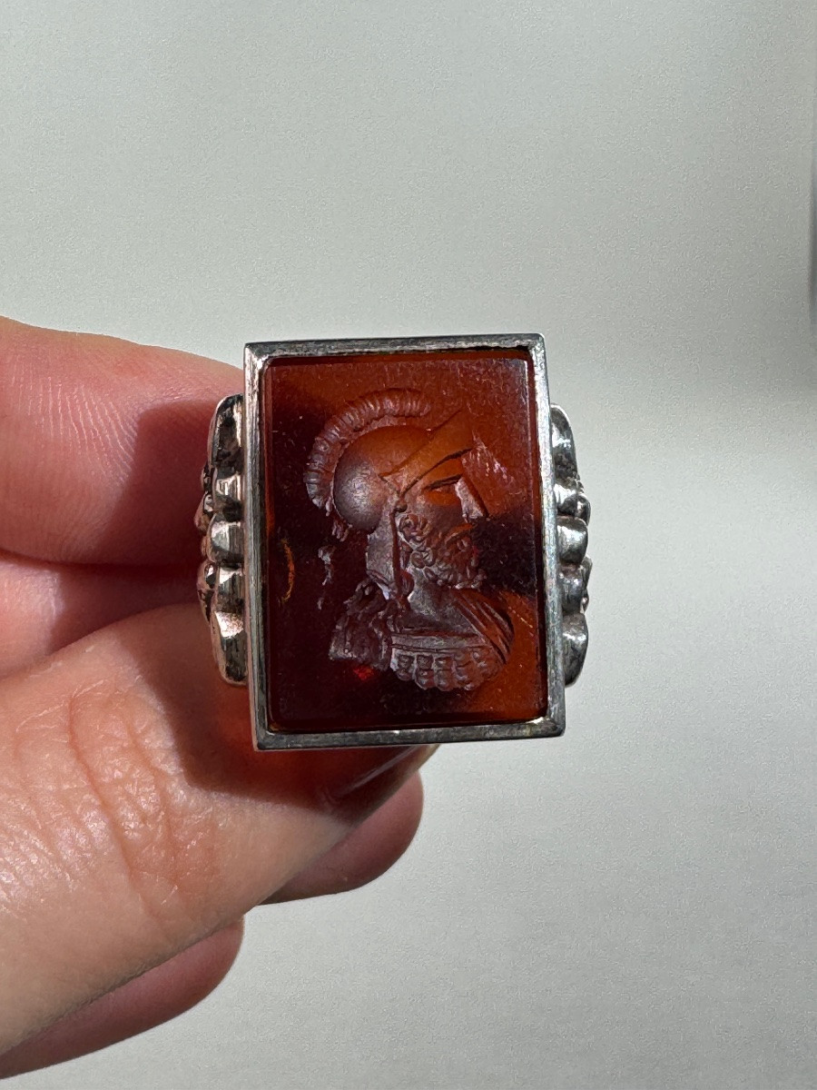 Bague d’Homme à Intaille Représentant Mars, Argent 835, vers 1900-photo-2