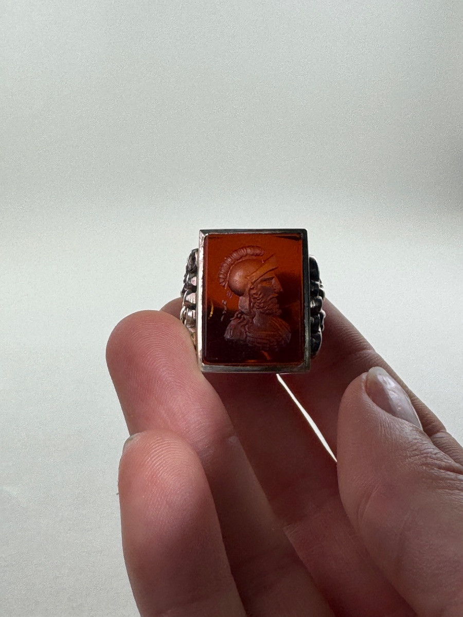 Bague d’Homme à Intaille Représentant Mars, Argent 835, vers 1900-photo-3