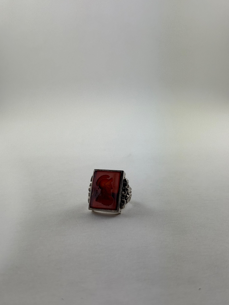 Bague d’Homme à Intaille Représentant Mars, Argent 835, vers 1900-photo-2