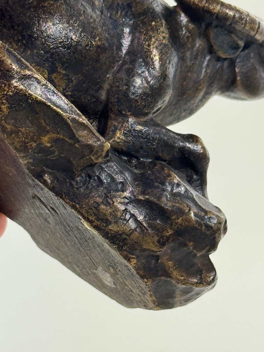 Small Animalier Bronze Signed “mene” Depicting A Reclining Buffalo-photo-3