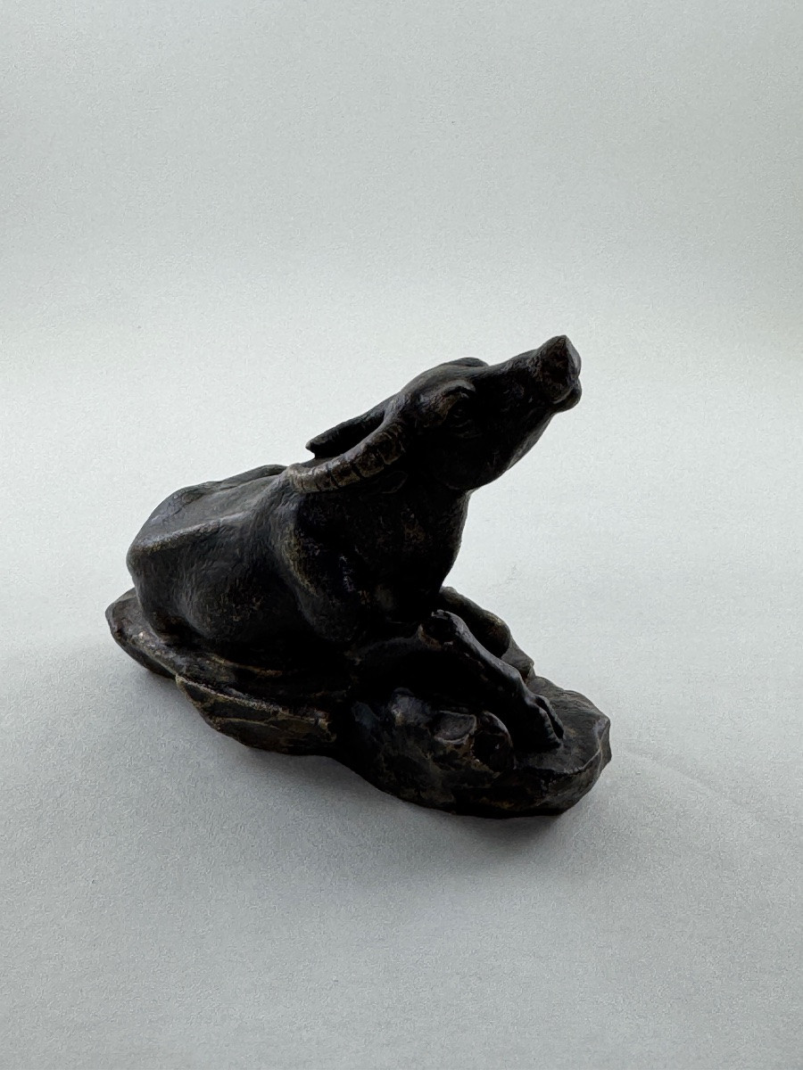 Small Animalier Bronze Signed “mene” Depicting A Reclining Buffalo-photo-5