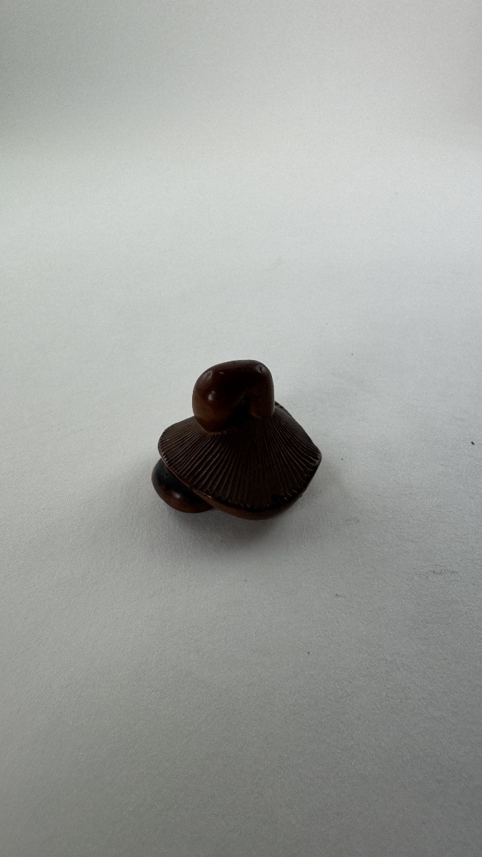 Japanese Boxwood Netsuke Depicting A Stylized Mushroom Japan, Edo Period-photo-4