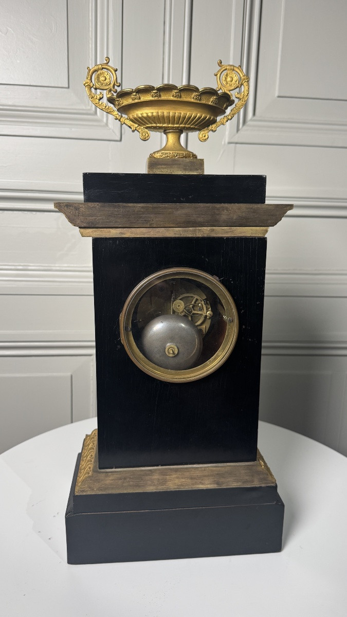Neo-classical Portico / Mantel Clock In Ebonized Wood And Gilt Bronze-photo-4