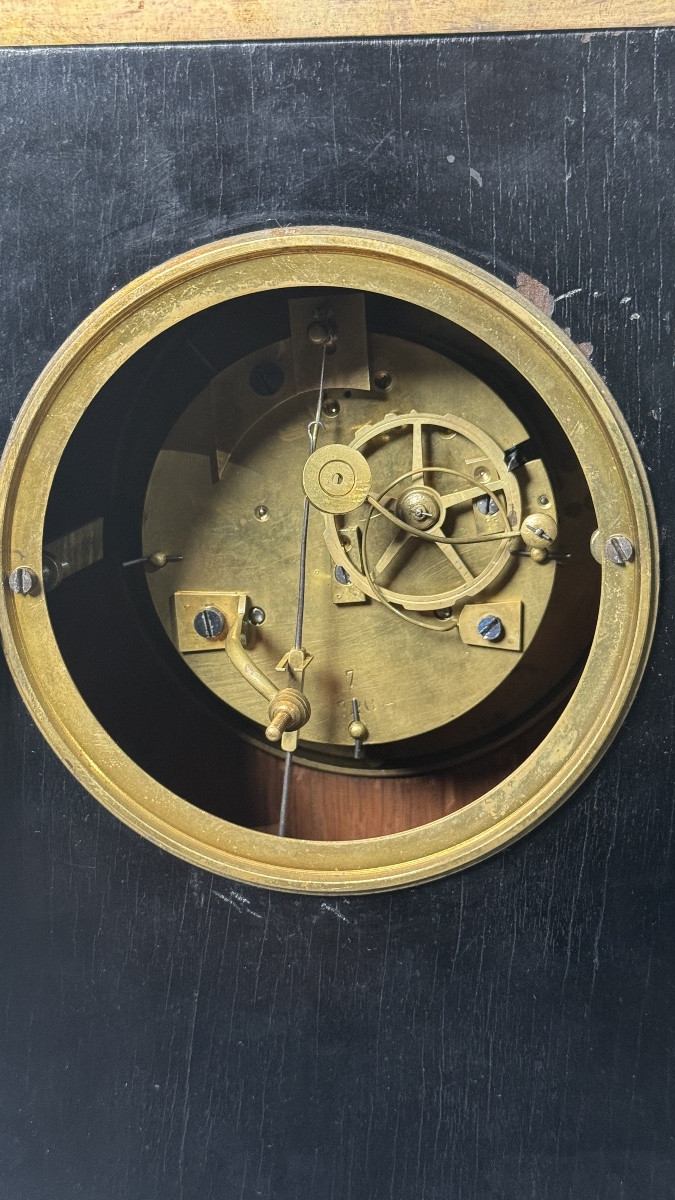 Neo-classical Portico / Mantel Clock In Ebonized Wood And Gilt Bronze-photo-2