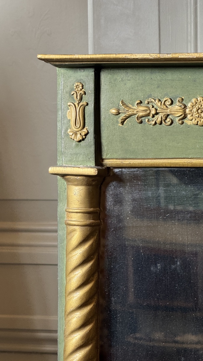 Miroir d'époque Empire en bois peint vert et bois doré-photo-2