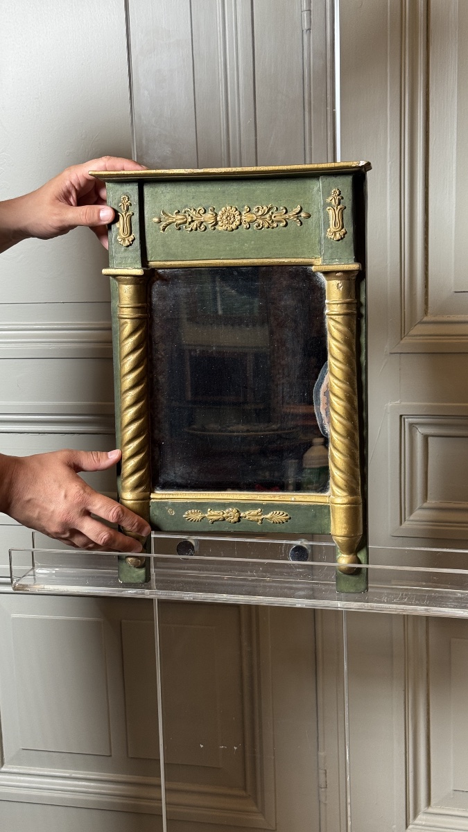 Miroir d'époque Empire en bois peint vert et bois doré-photo-3