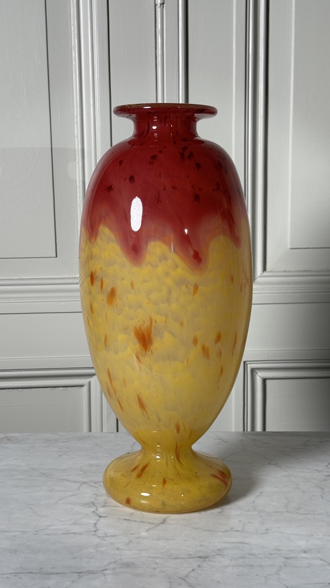 Ovoid Footed Vase In Marmorated Glass Charles Schneider, Circa 1925-photo-2