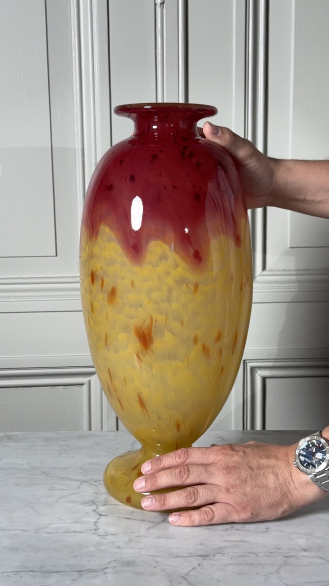 Ovoid Footed Vase In Marmorated Glass Charles Schneider, Circa 1925-photo-3