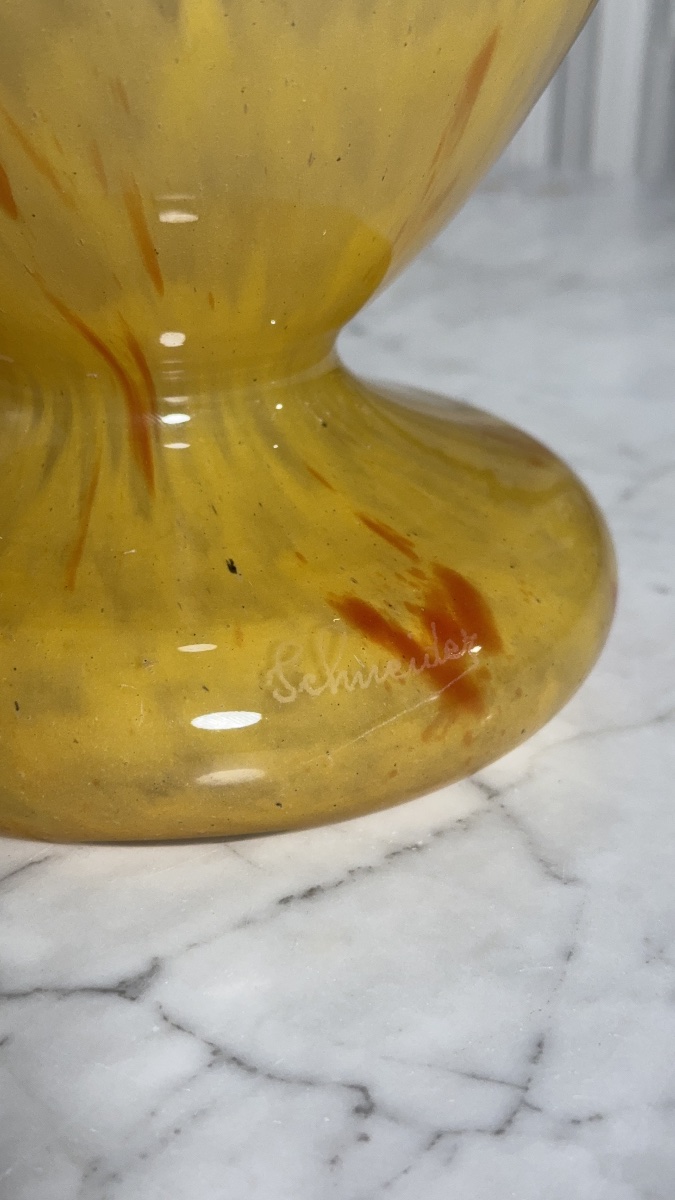 Ovoid Footed Vase In Marmorated Glass Charles Schneider, Circa 1925-photo-4