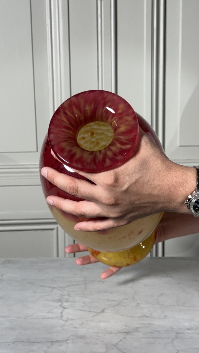 Ovoid Footed Vase In Marmorated Glass Charles Schneider, Circa 1925-photo-1