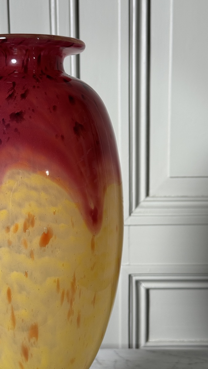 Ovoid Footed Vase In Marmorated Glass Charles Schneider, Circa 1925-photo-3