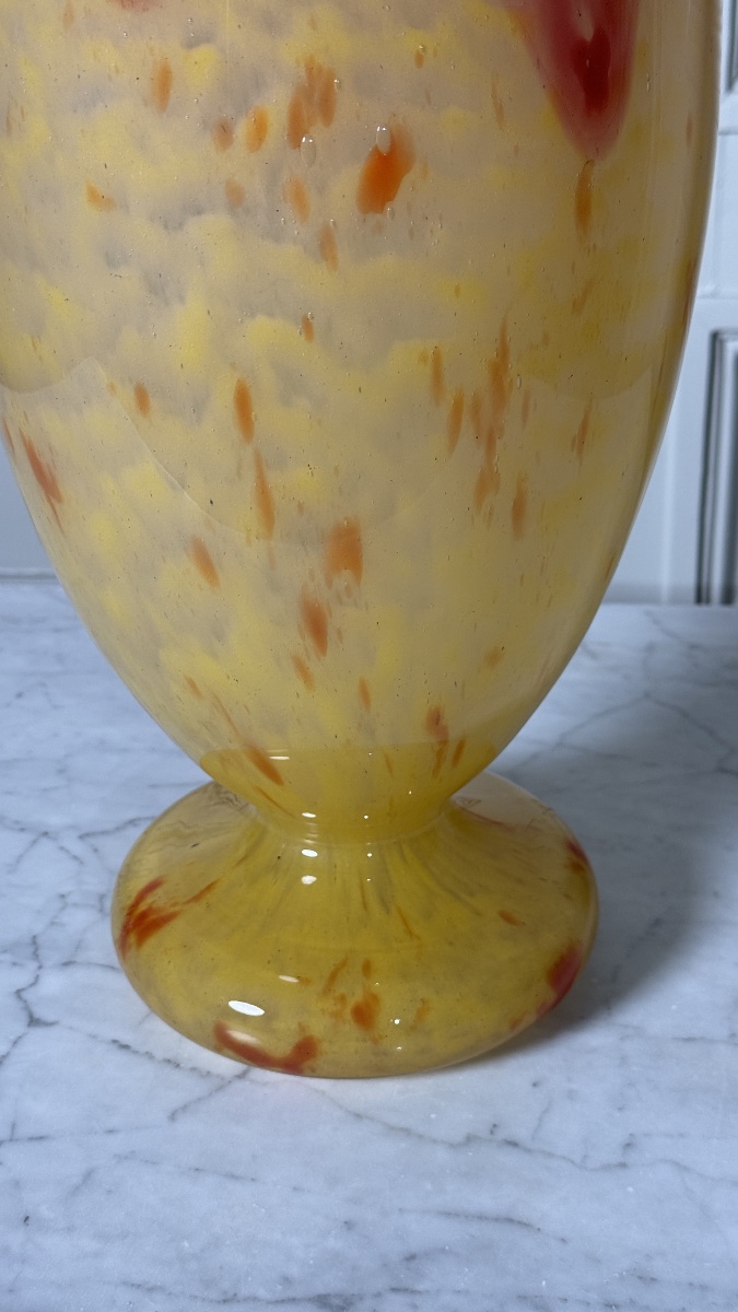 Ovoid Footed Vase In Marmorated Glass Charles Schneider, Circa 1925-photo-4