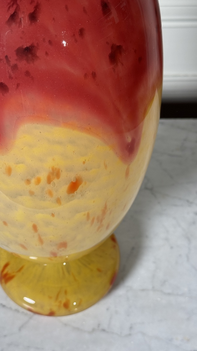 Ovoid Footed Vase In Marmorated Glass Charles Schneider, Circa 1925-photo-5
