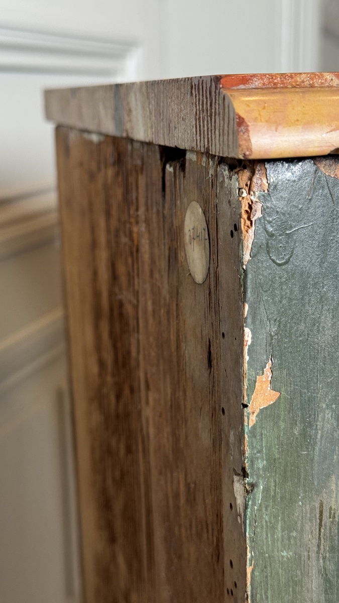 Louis XV Corner Cabinet In Painted Wood With Breccia Marble Top France, 18th Century-photo-2