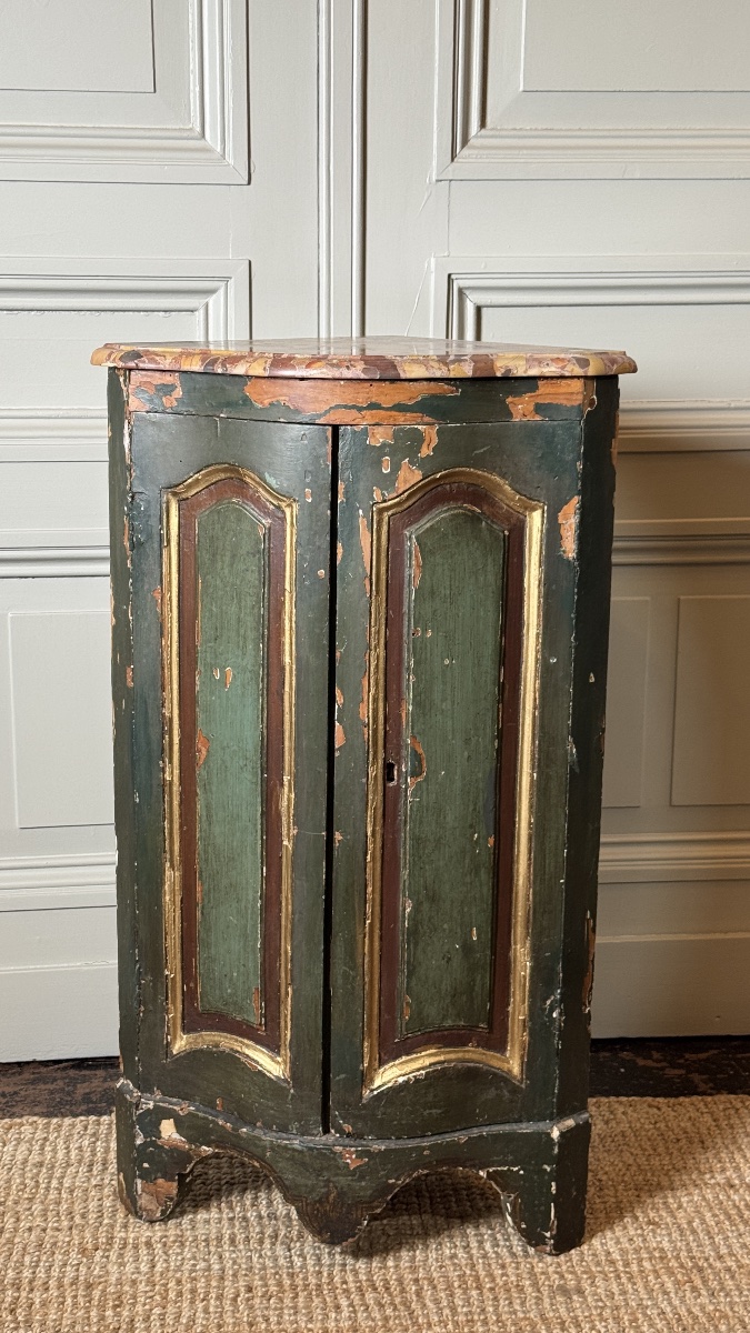 Louis XV Corner Cabinet In Painted Wood With Breccia Marble Top France, 18th Century-photo-3