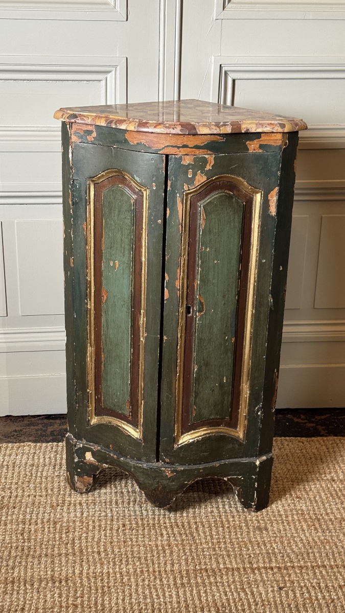 Louis XV Corner Cabinet In Painted Wood With Breccia Marble Top France, 18th Century-photo-4