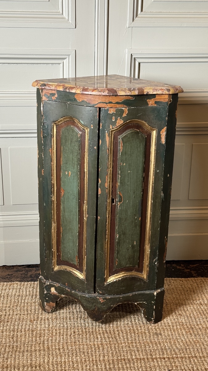 Louis XV Corner Cabinet In Painted Wood With Breccia Marble Top France, 18th Century-photo-1
