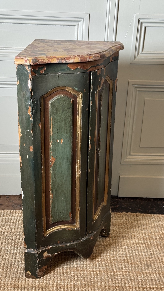 Louis XV Corner Cabinet In Painted Wood With Breccia Marble Top France, 18th Century-photo-2