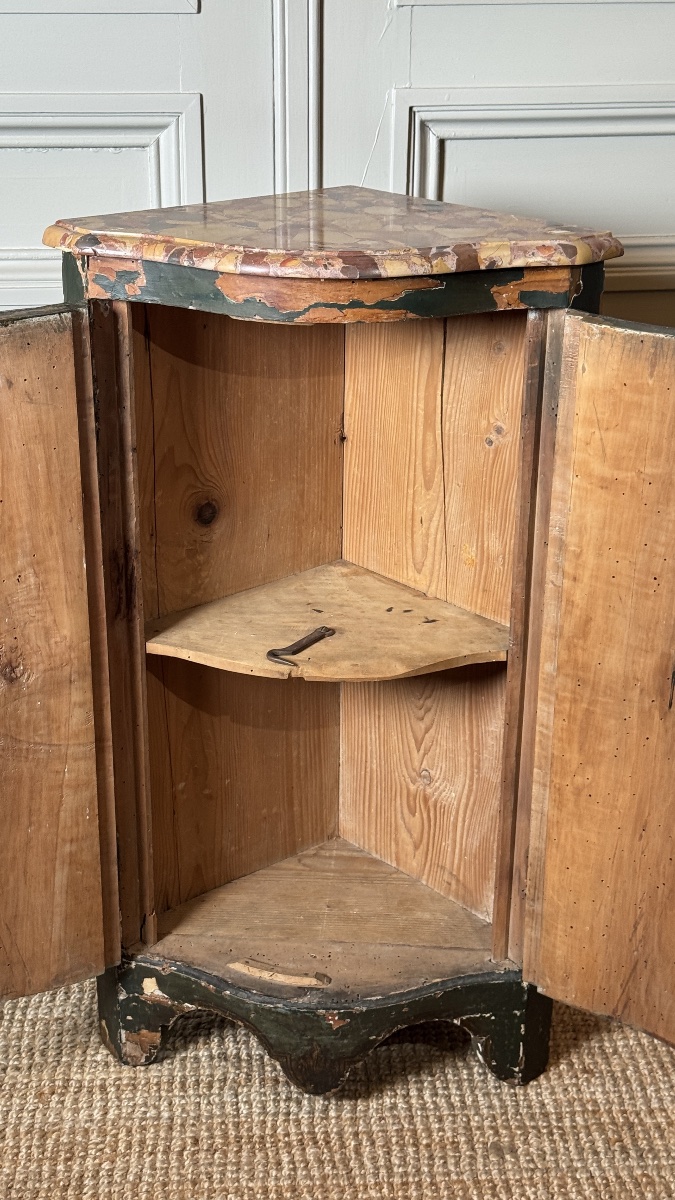 Louis XV Corner Cabinet In Painted Wood With Breccia Marble Top France, 18th Century-photo-3