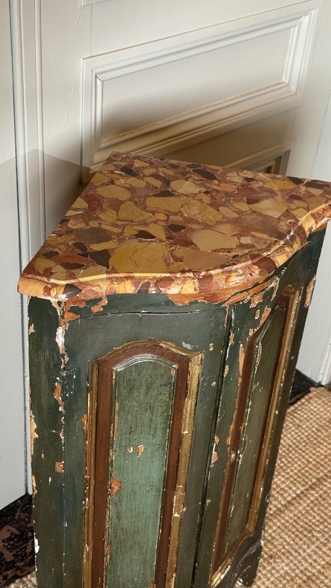 Louis XV Corner Cabinet In Painted Wood With Breccia Marble Top France, 18th Century-photo-5