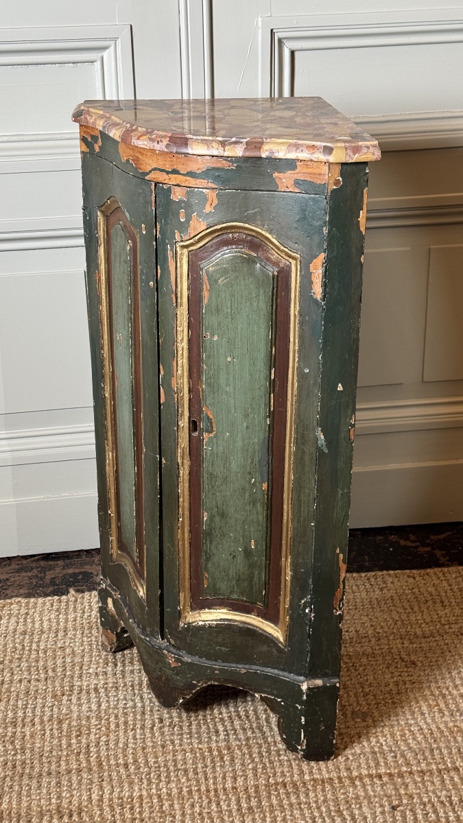 Louis XV Corner Cabinet In Painted Wood With Breccia Marble Top France, 18th Century