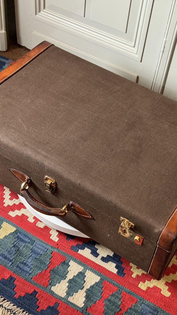Goyard Travel Suitcase In Canvas And Leather Maison Goyard, Paris - First Half Of The 20th Century-photo-3