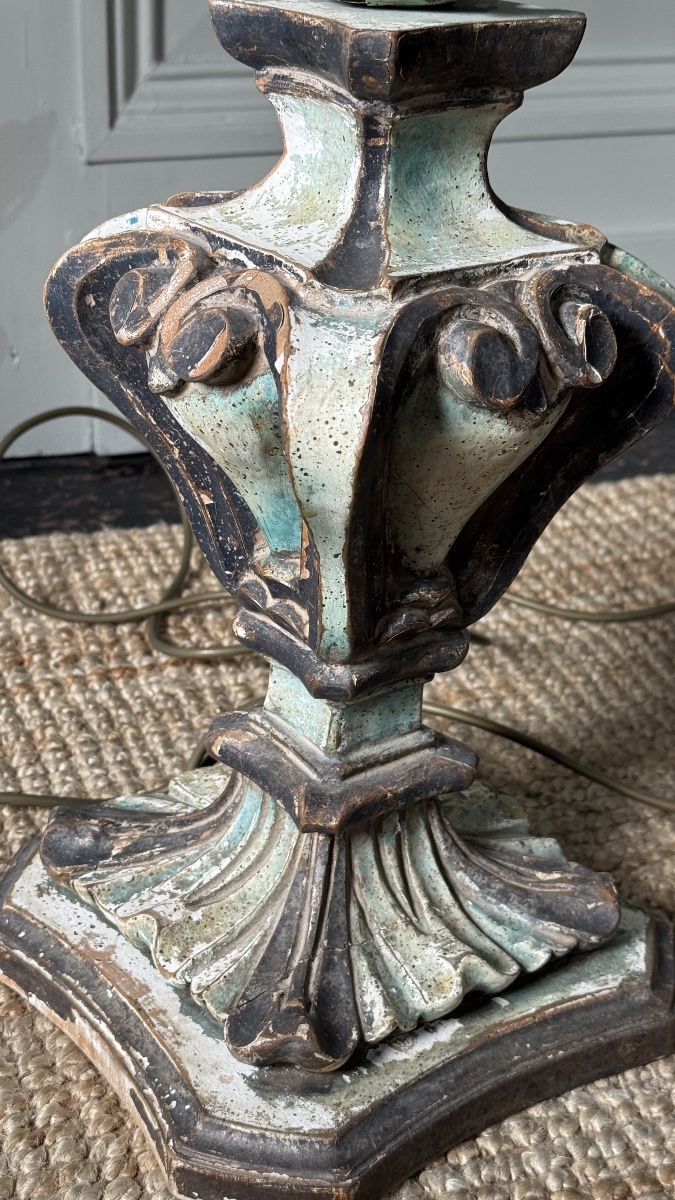 Paire de torchères à cinq lumières en bois polychrome et fer forgé – Italie, XXe siècle-photo-4