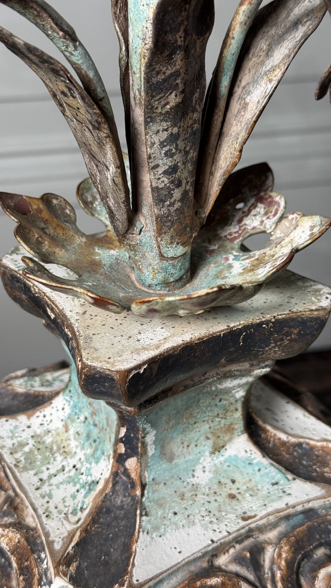 Paire de torchères à cinq lumières en bois polychrome et fer forgé – Italie, XXe siècle-photo-6
