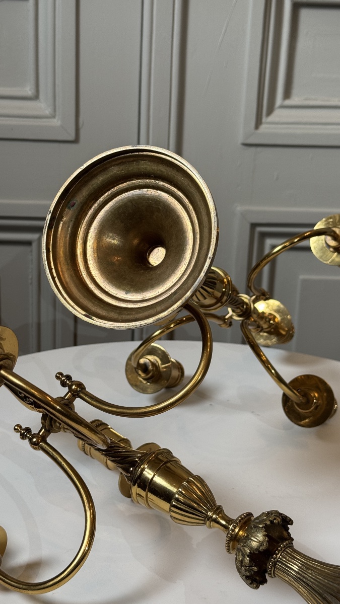 Paire de candélabres à cinq lumières en bronze doré  Travail du XXe siècle-photo-2