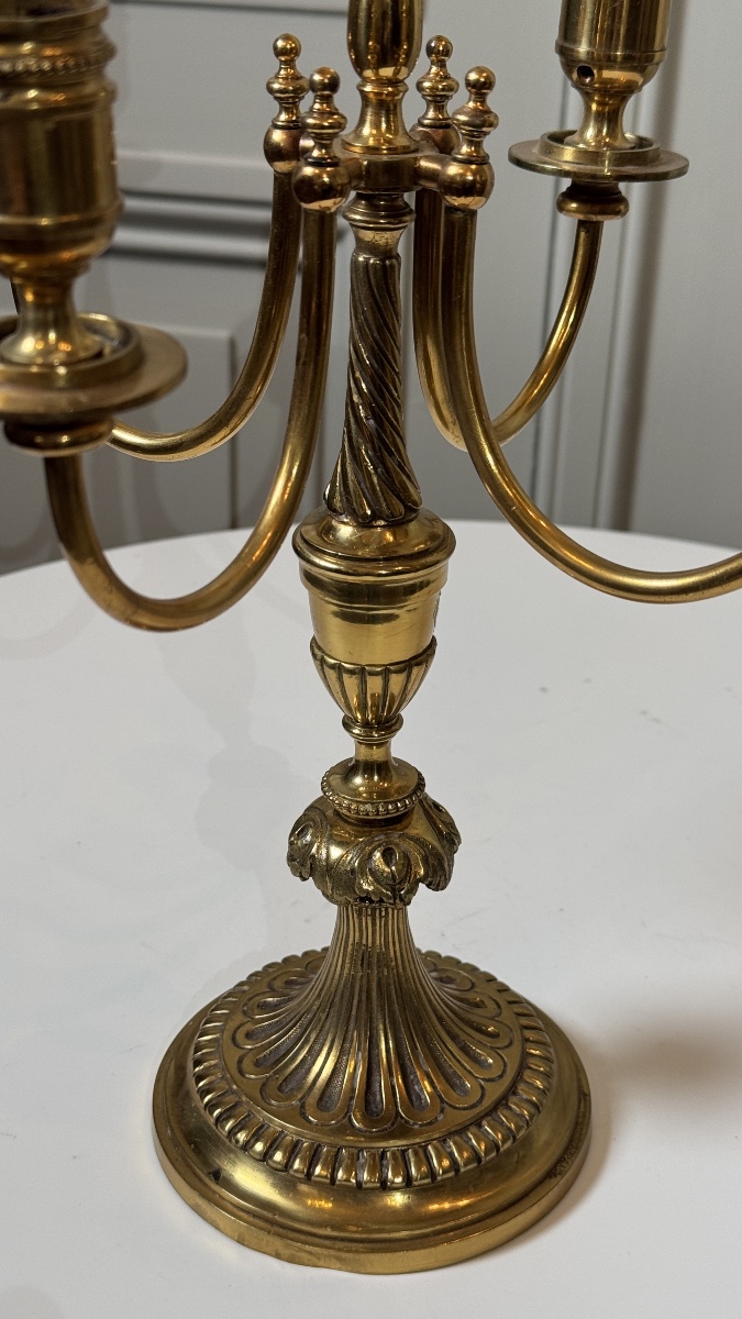 Paire de candélabres à cinq lumières en bronze doré  Travail du XXe siècle-photo-3