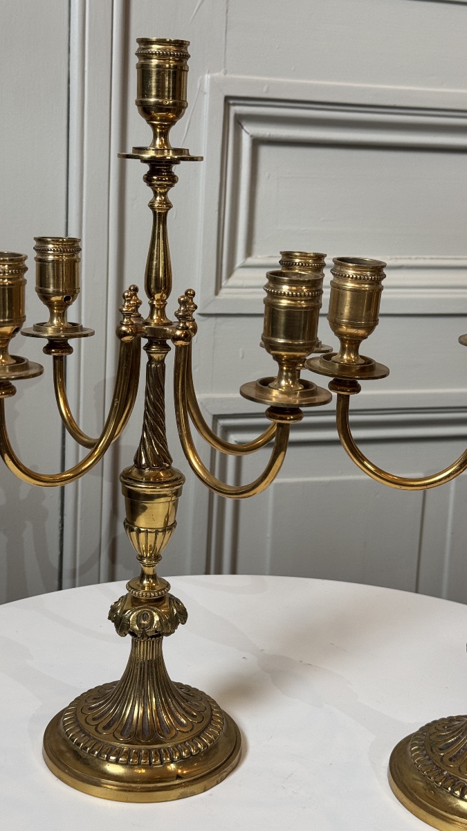 Paire de candélabres à cinq lumières en bronze doré  Travail du XXe siècle-photo-2