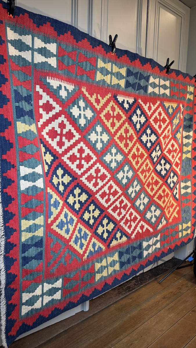 Tapis Kilim à décor géométrique polychrome  Travail du XXe siècle-photo-3