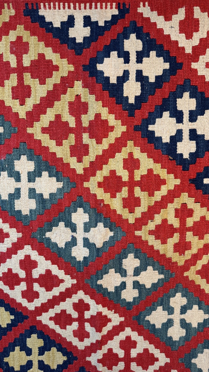 Tapis Kilim à décor géométrique polychrome  Travail du XXe siècle-photo-2