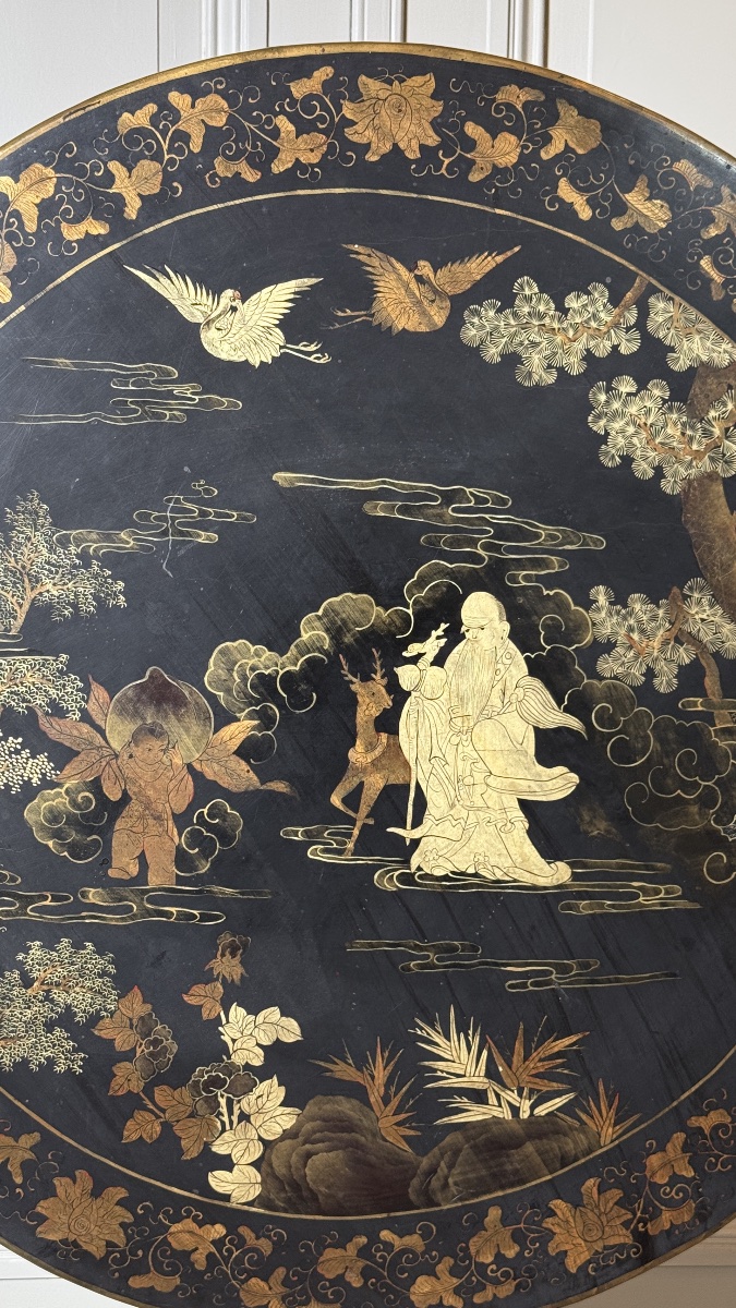 Table guéridon à plateau basculant japonisante, décor de Shoulao – Époque Napoléon III-photo-4