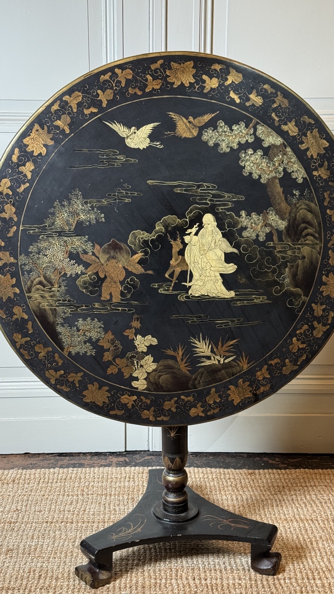 Table guéridon à plateau basculant japonisante, décor de Shoulao – Époque Napoléon III-photo-3