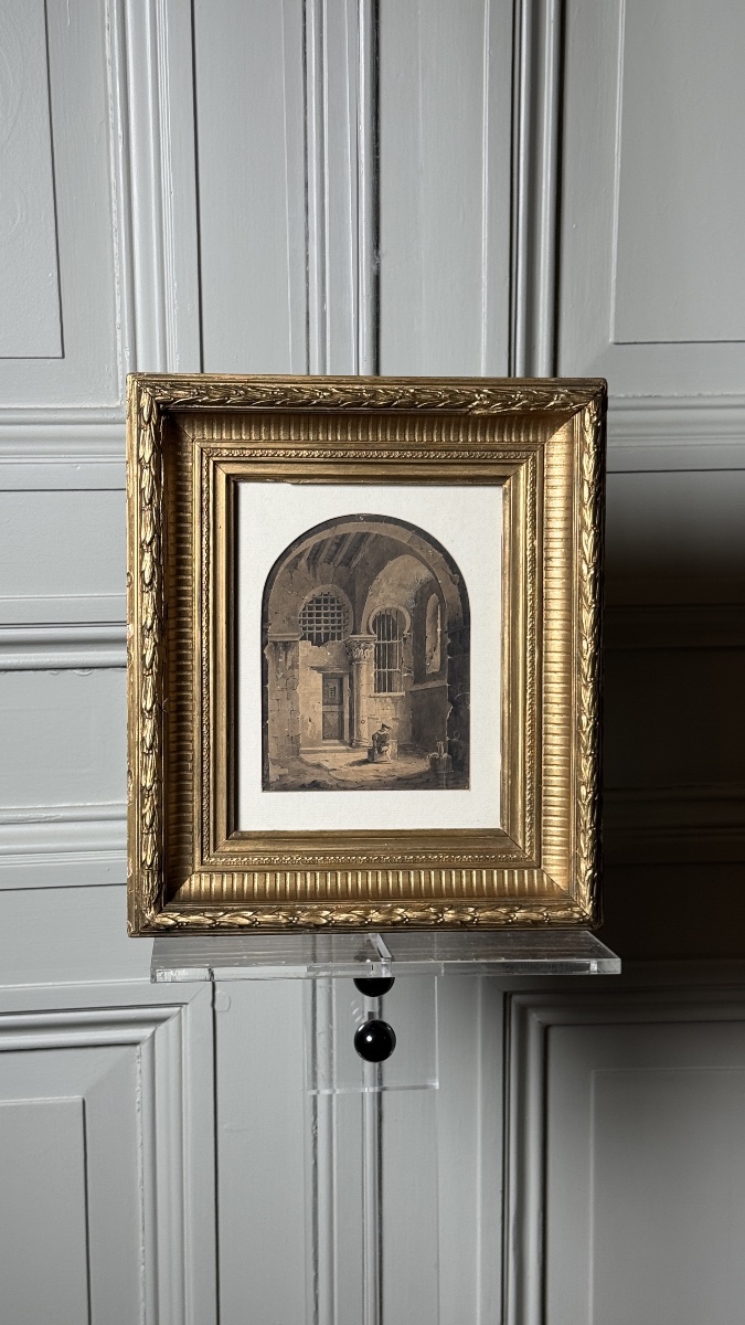 Interior Architectural View With Prisoner, French School, Late 18th Century-photo-2