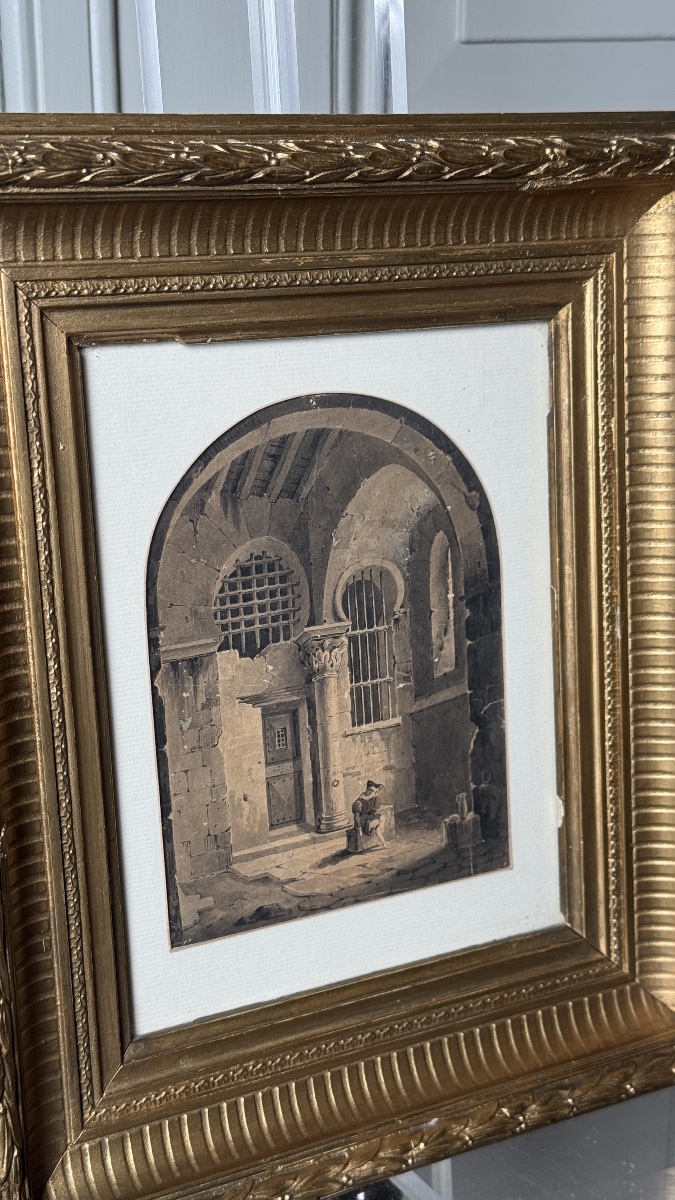 Interior Architectural View With Prisoner, French School, Late 18th Century-photo-2