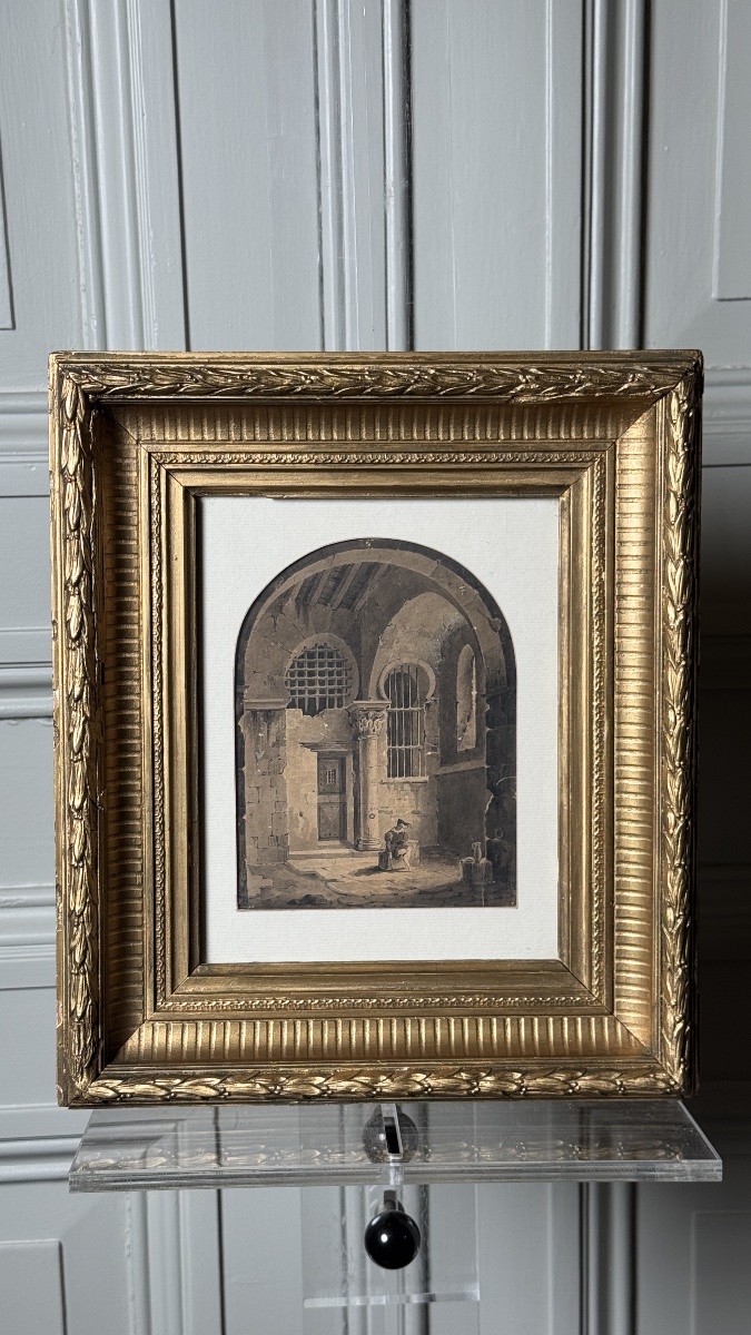 Interior Architectural View With Prisoner, French School, Late 18th Century