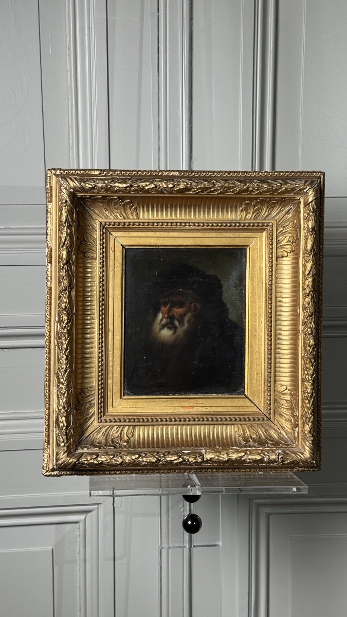 Portrait de vieillard  École du XVIIe siècle Huile sur panneau-photo-4