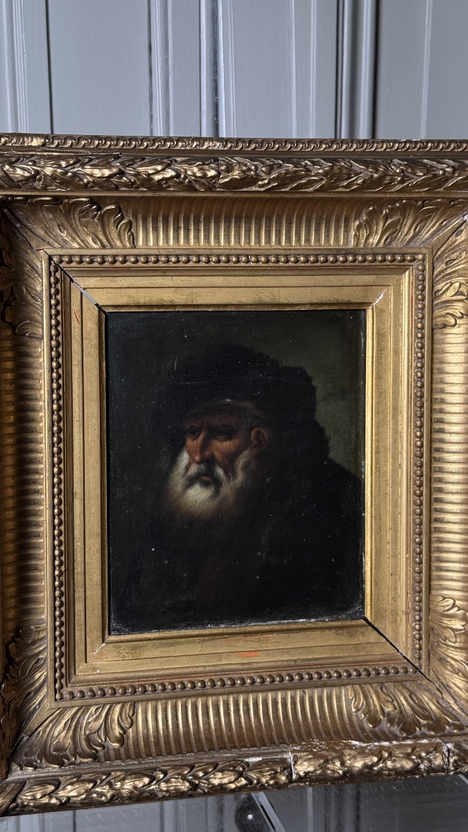 Portrait de vieillard  École du XVIIe siècle Huile sur panneau-photo-1