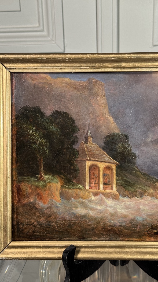Tell Chapel On Lake Lucerne 19th Century School Oil On Panel-photo-2