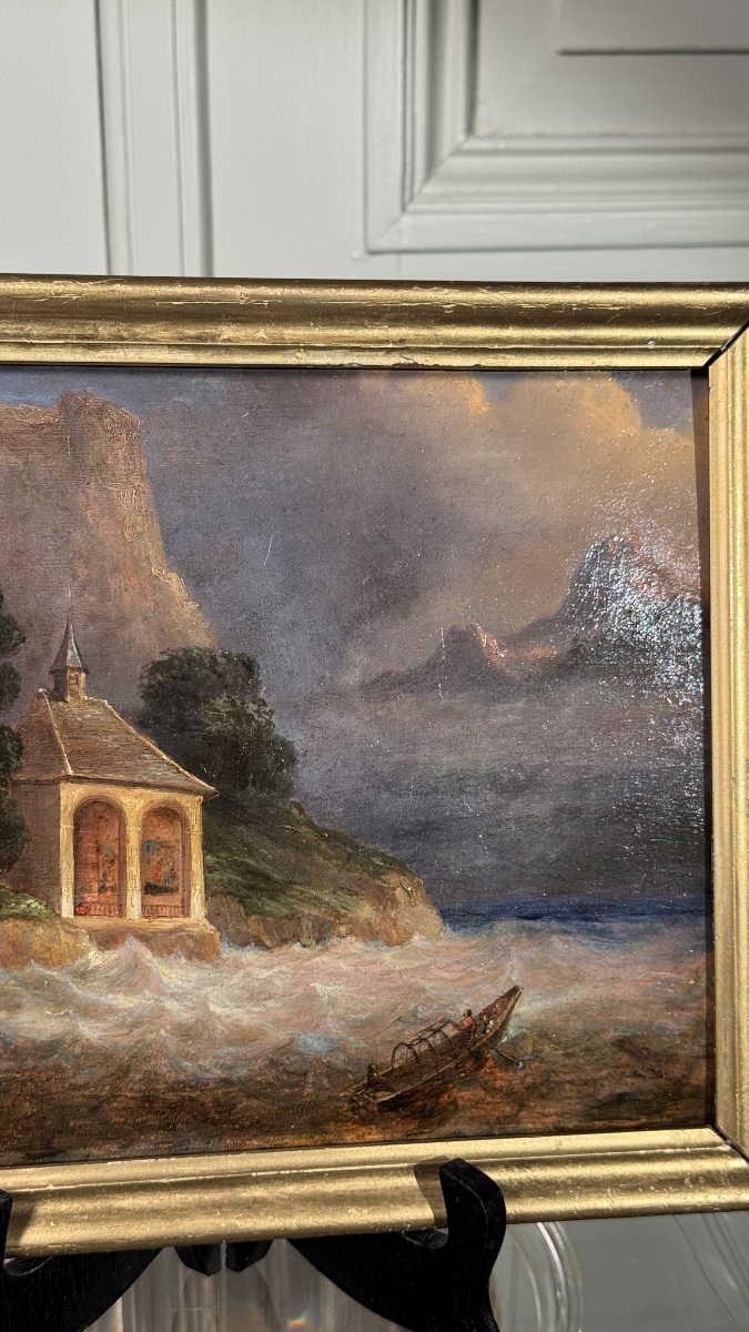 Tell Chapel On Lake Lucerne 19th Century School Oil On Panel-photo-4
