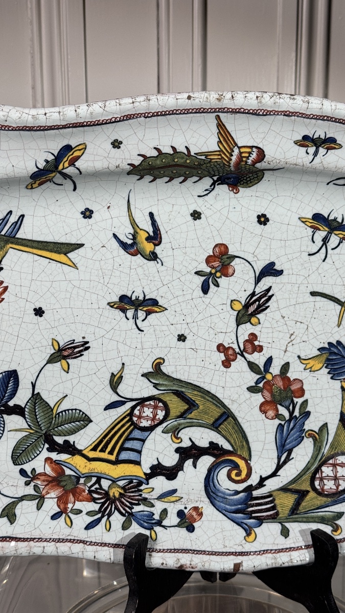 Large Rouen Faience Platter With Cornucopia Decoration  Rouen, 18th Century-photo-4