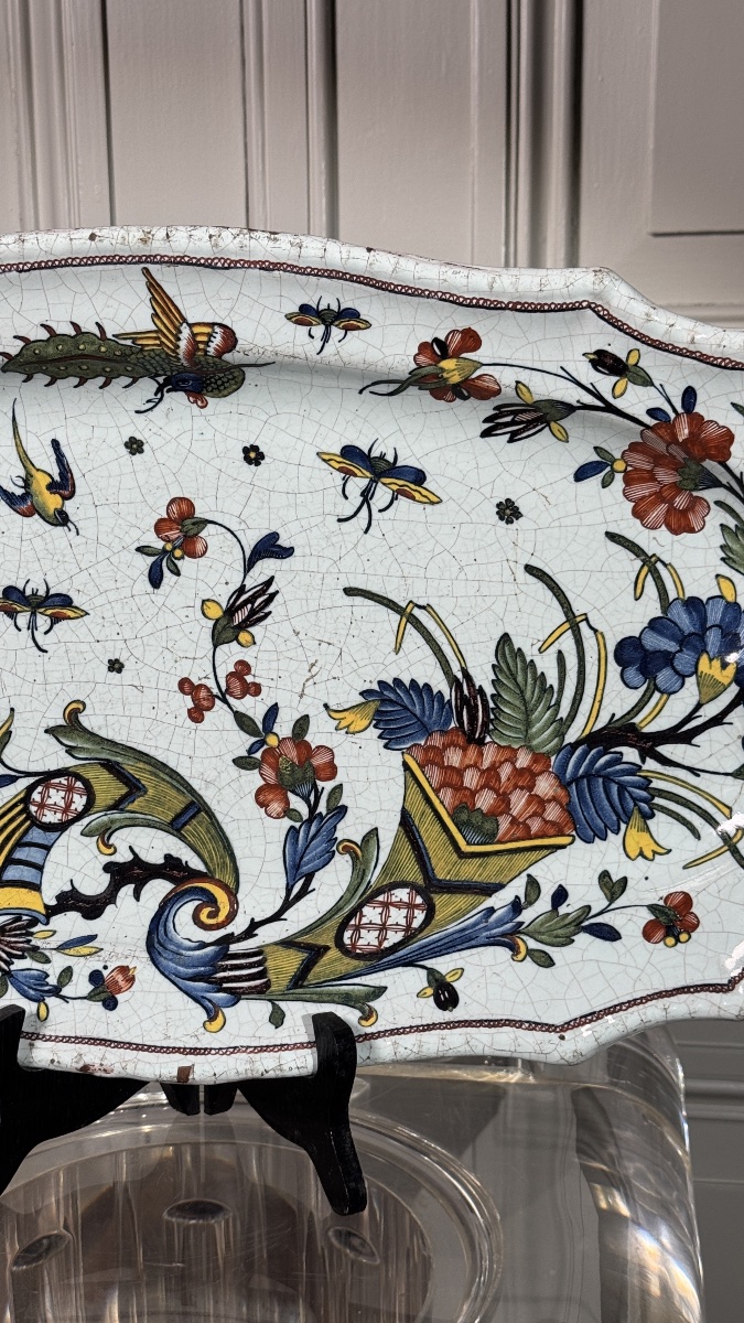 Large Rouen Faience Platter With Cornucopia Decoration  Rouen, 18th Century-photo-2
