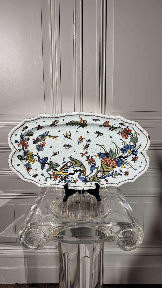 Large Rouen Faience Platter With Cornucopia Decoration  Rouen, 18th Century