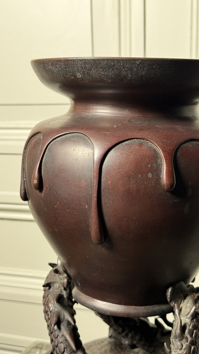 Vase en bronze porté par un dragon – Japon, époque Meiji-photo-3