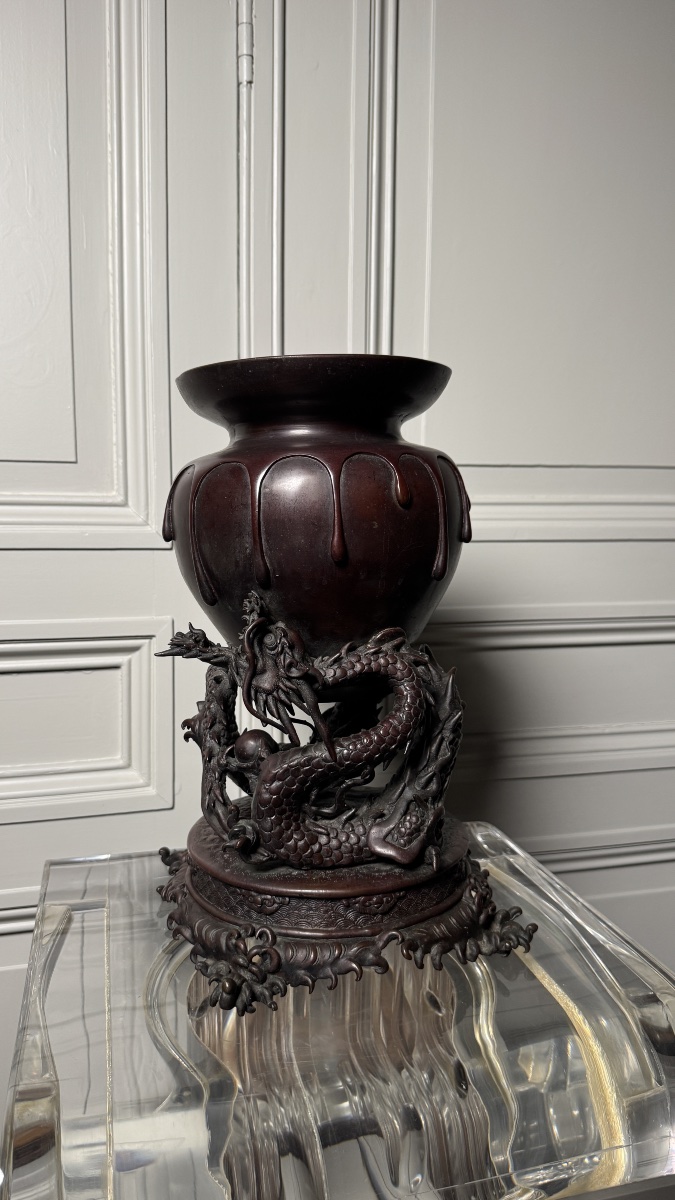 Vase en bronze porté par un dragon – Japon, époque Meiji-photo-6