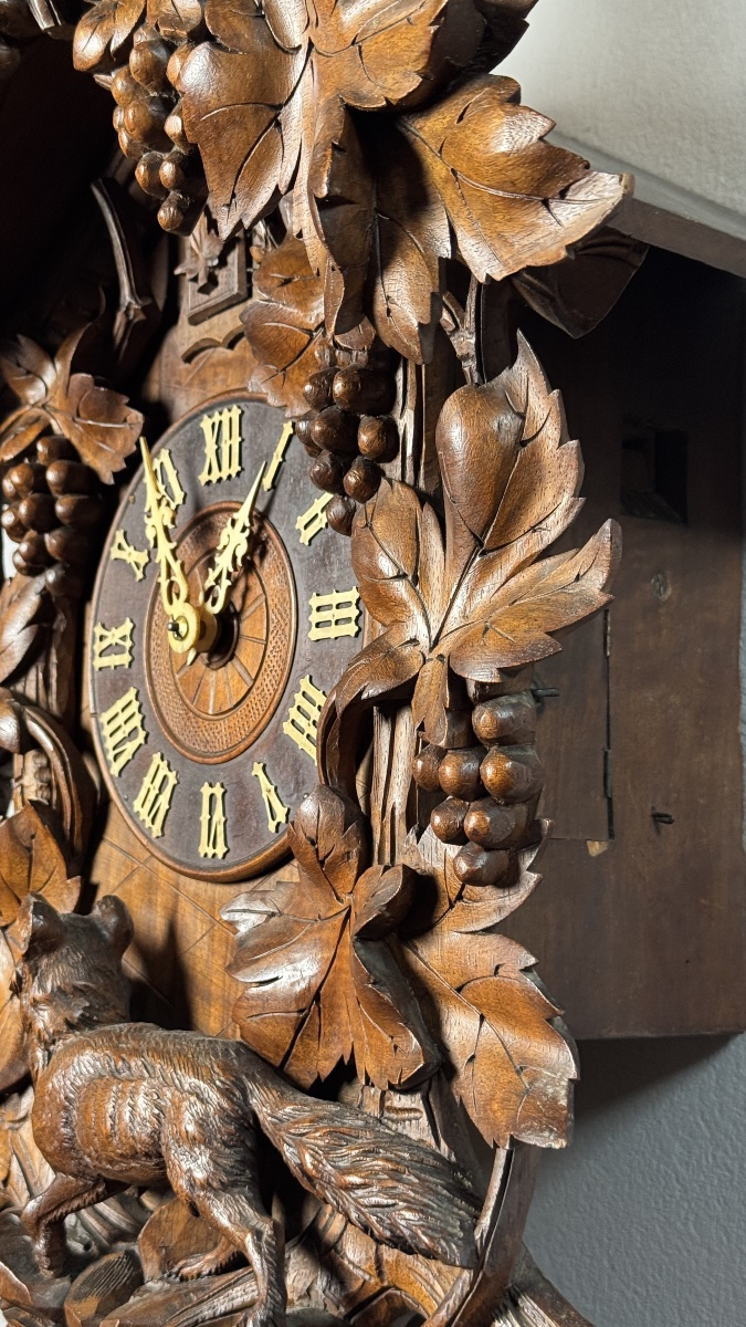 Large Black Forest Cuckoo Clock “the Raven And The Fox” – Circa 1900-photo-3